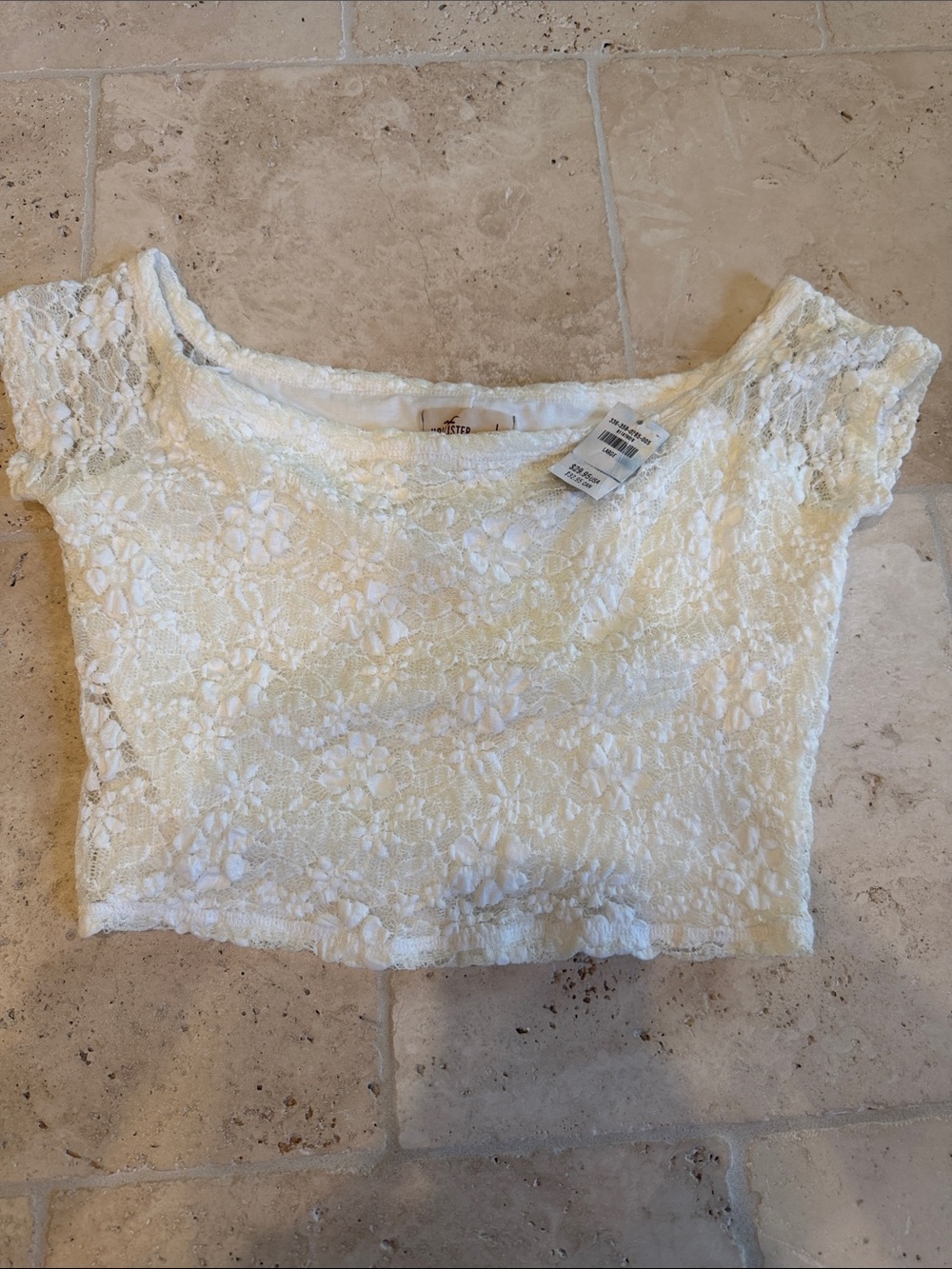 Hollister White Lace Crop Top - Floral Overlay